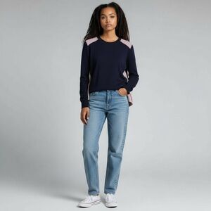 J.Crew Mixed Media Merino Wool Blend Sweater Women’s Medium Navy